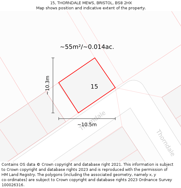 15, THORNDALE MEWS, BRISTOL, BS8 2HX: Plot and title map