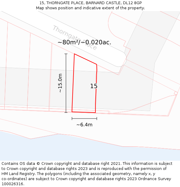 15, THORNGATE PLACE, BARNARD CASTLE, DL12 8GP: Plot and title map