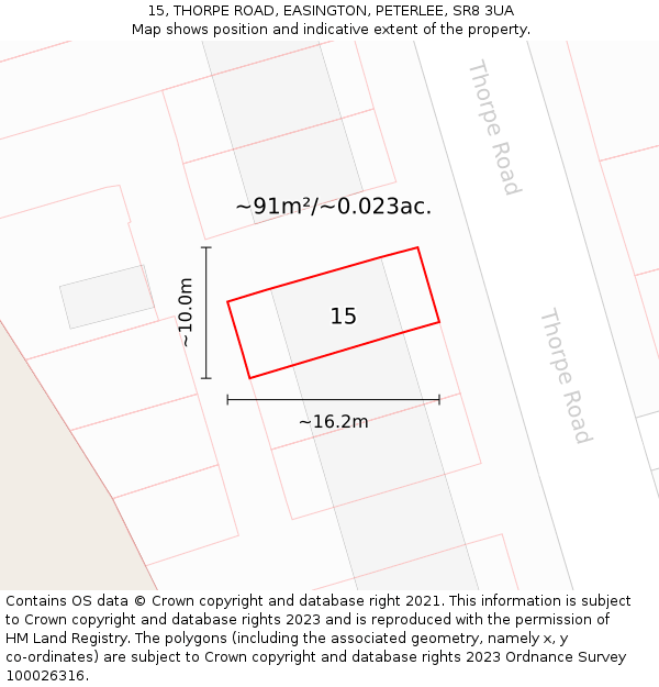 15, THORPE ROAD, EASINGTON, PETERLEE, SR8 3UA: Plot and title map
