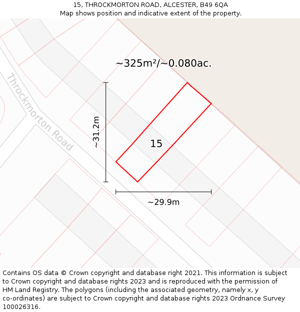 15, THROCKMORTON ROAD, ALCESTER, B49 6QA: Plot and title map