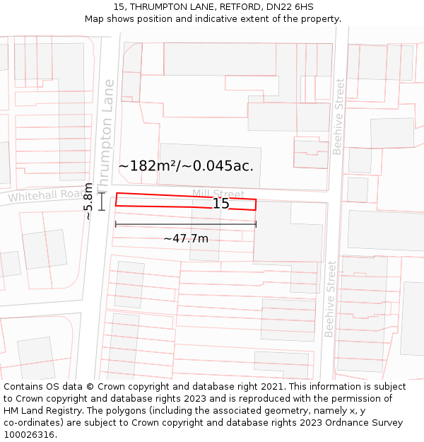 15, THRUMPTON LANE, RETFORD, DN22 6HS: Plot and title map