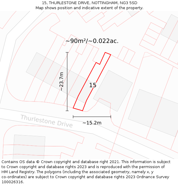 15, THURLESTONE DRIVE, NOTTINGHAM, NG3 5SD: Plot and title map