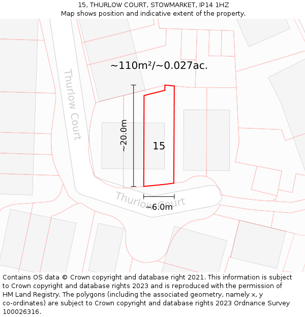 15, THURLOW COURT, STOWMARKET, IP14 1HZ: Plot and title map