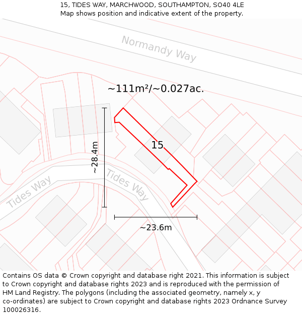 15, TIDES WAY, MARCHWOOD, SOUTHAMPTON, SO40 4LE: Plot and title map