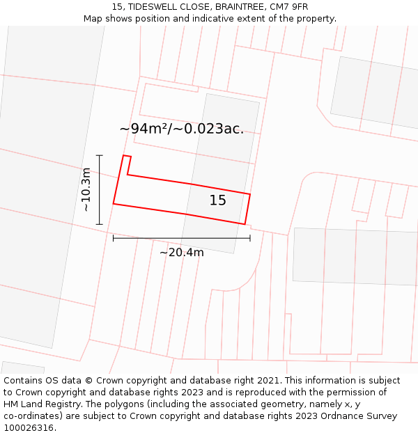 15, TIDESWELL CLOSE, BRAINTREE, CM7 9FR: Plot and title map