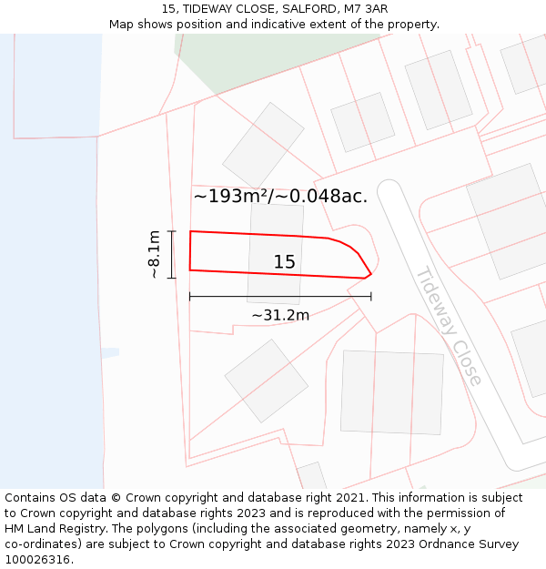 15, TIDEWAY CLOSE, SALFORD, M7 3AR: Plot and title map