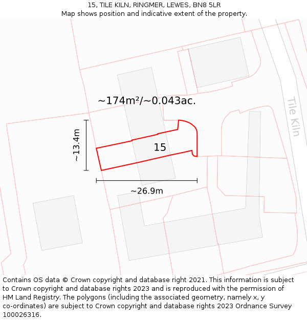 15, TILE KILN, RINGMER, LEWES, BN8 5LR: Plot and title map