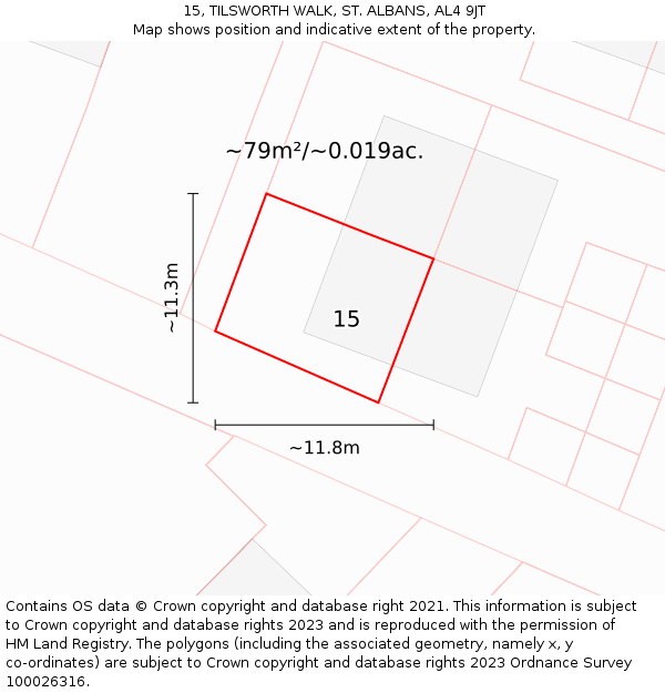 15, TILSWORTH WALK, ST. ALBANS, AL4 9JT: Plot and title map