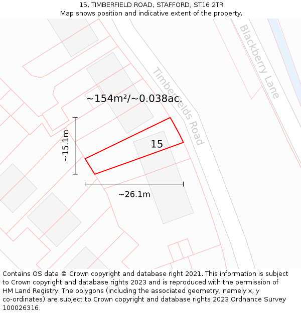 15, TIMBERFIELD ROAD, STAFFORD, ST16 2TR: Plot and title map