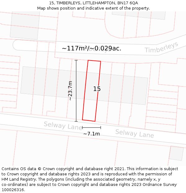 15, TIMBERLEYS, LITTLEHAMPTON, BN17 6QA: Plot and title map