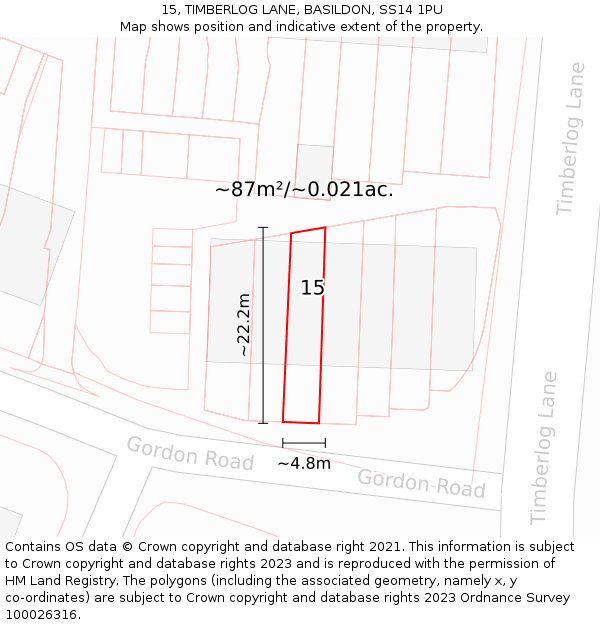15, TIMBERLOG LANE, BASILDON, SS14 1PU: Plot and title map
