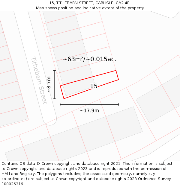 15, TITHEBARN STREET, CARLISLE, CA2 4EL: Plot and title map
