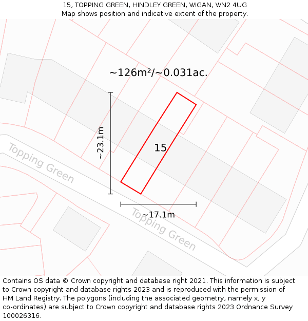 15, TOPPING GREEN, HINDLEY GREEN, WIGAN, WN2 4UG: Plot and title map