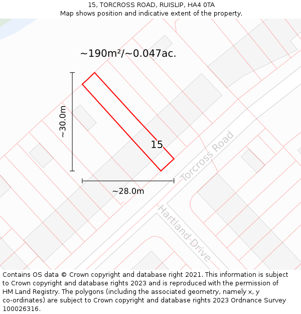 15, TORCROSS ROAD, RUISLIP, HA4 0TA: Plot and title map