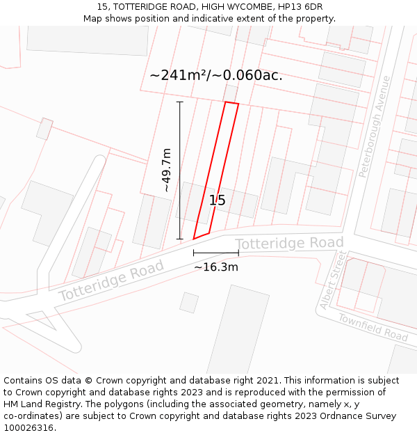 15, TOTTERIDGE ROAD, HIGH WYCOMBE, HP13 6DR: Plot and title map