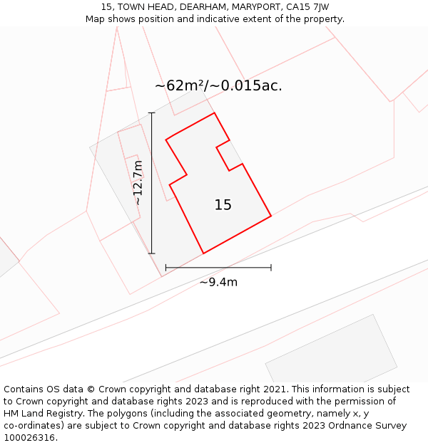 15, TOWN HEAD, DEARHAM, MARYPORT, CA15 7JW: Plot and title map