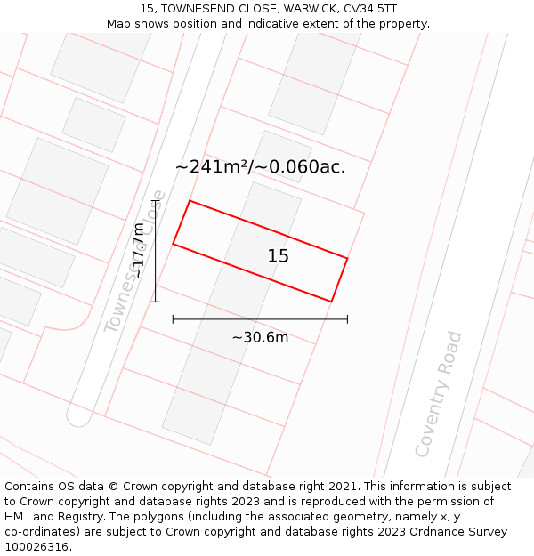15, TOWNESEND CLOSE, WARWICK, CV34 5TT: Plot and title map