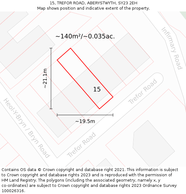 15, TREFOR ROAD, ABERYSTWYTH, SY23 2EH: Plot and title map