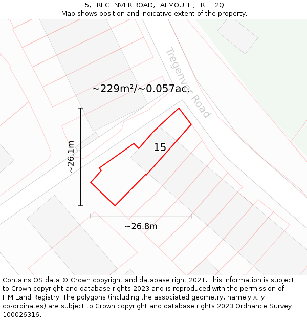 15, TREGENVER ROAD, FALMOUTH, TR11 2QL: Plot and title map