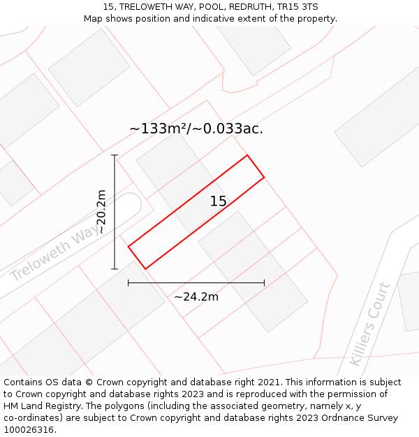 15, TRELOWETH WAY, POOL, REDRUTH, TR15 3TS: Plot and title map