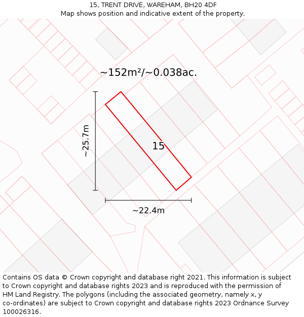 15, TRENT DRIVE, WAREHAM, BH20 4DF: Plot and title map