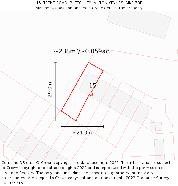 15, TRENT ROAD, BLETCHLEY, MILTON KEYNES, MK3 7BB: Plot and title map