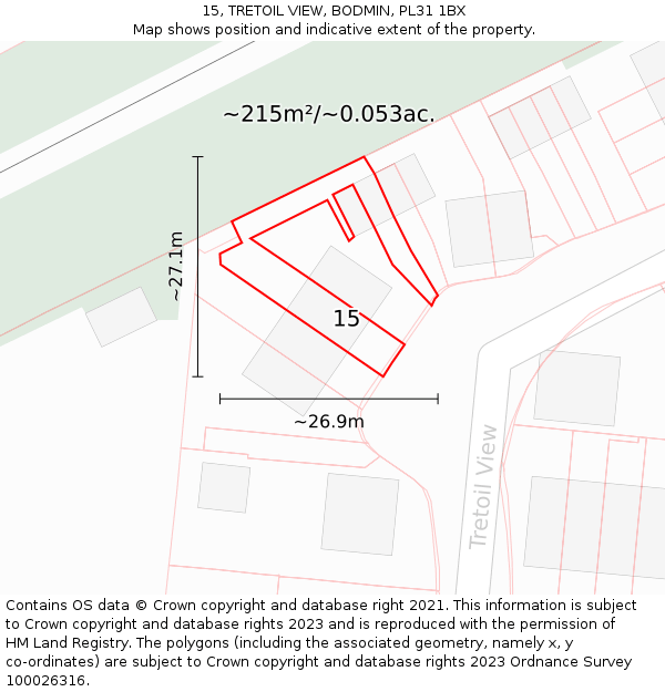 15, TRETOIL VIEW, BODMIN, PL31 1BX: Plot and title map
