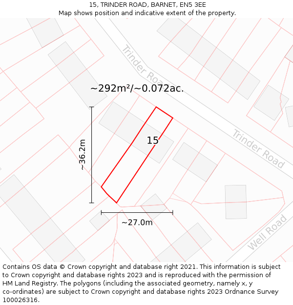 15, TRINDER ROAD, BARNET, EN5 3EE: Plot and title map