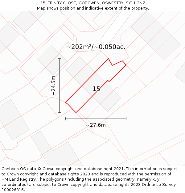 15, TRINITY CLOSE, GOBOWEN, OSWESTRY, SY11 3NZ: Plot and title map