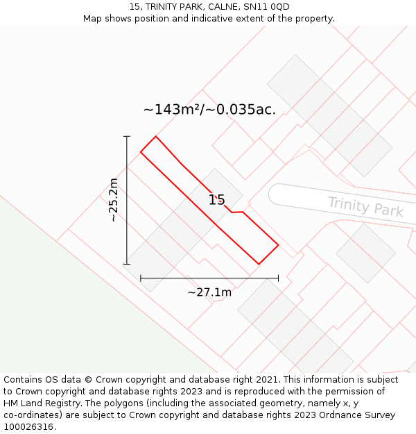 15, TRINITY PARK, CALNE, SN11 0QD: Plot and title map