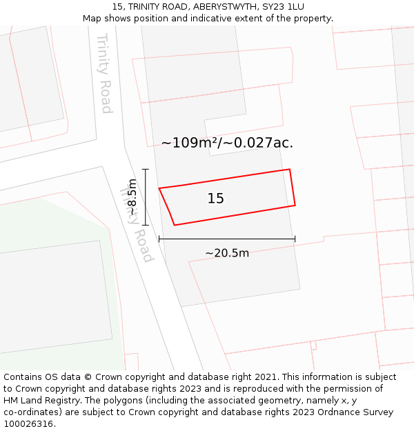 15, TRINITY ROAD, ABERYSTWYTH, SY23 1LU: Plot and title map