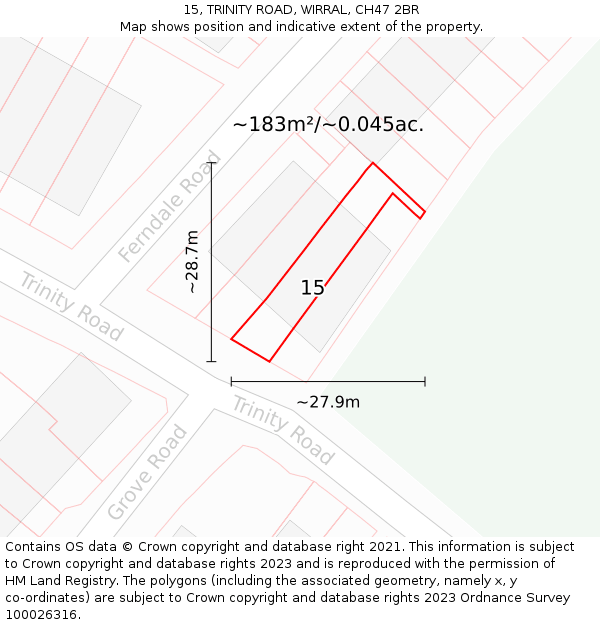 15, TRINITY ROAD, WIRRAL, CH47 2BR: Plot and title map