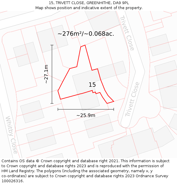 15, TRIVETT CLOSE, GREENHITHE, DA9 9PL: Plot and title map
