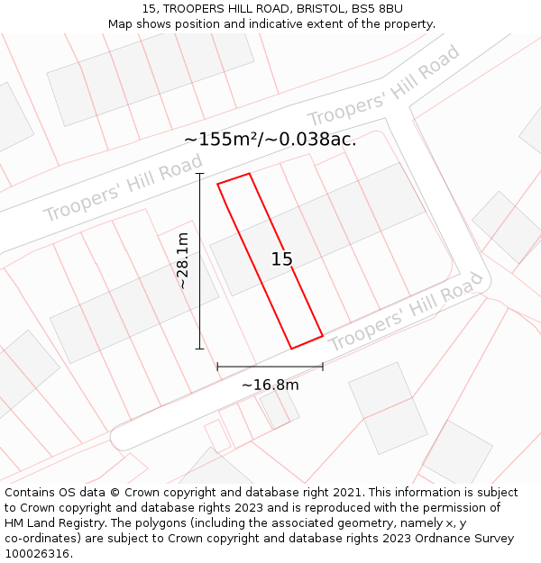 15, TROOPERS HILL ROAD, BRISTOL, BS5 8BU: Plot and title map