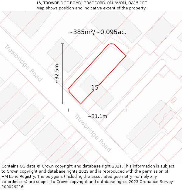 15, TROWBRIDGE ROAD, BRADFORD-ON-AVON, BA15 1EE: Plot and title map