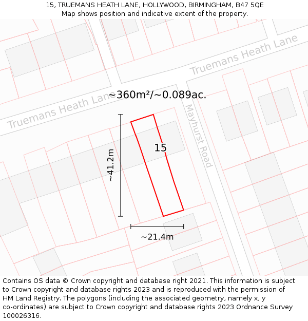 15, TRUEMANS HEATH LANE, HOLLYWOOD, BIRMINGHAM, B47 5QE: Plot and title map