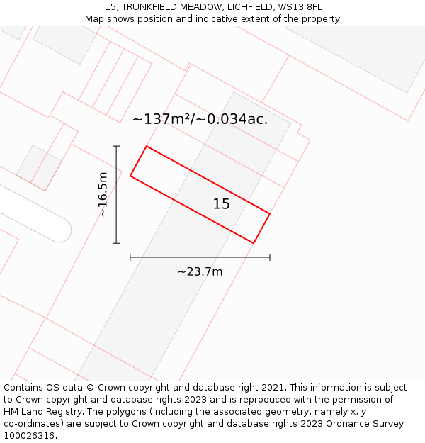 15, TRUNKFIELD MEADOW, LICHFIELD, WS13 8FL: Plot and title map