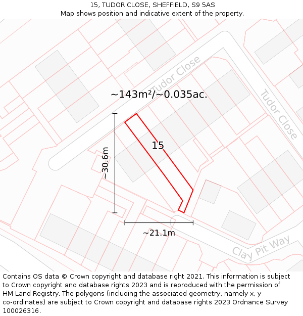 15, TUDOR CLOSE, SHEFFIELD, S9 5AS: Plot and title map