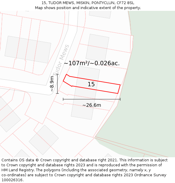 15, TUDOR MEWS, MISKIN, PONTYCLUN, CF72 8SL: Plot and title map