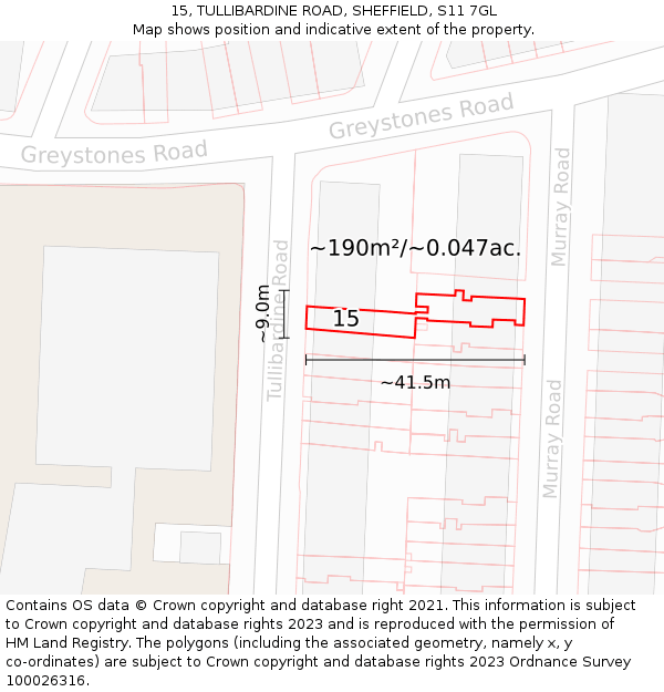 15, TULLIBARDINE ROAD, SHEFFIELD, S11 7GL: Plot and title map