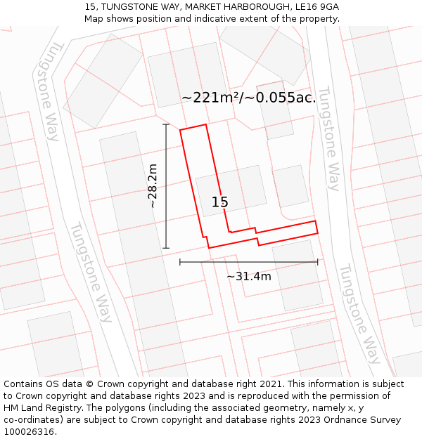 15, TUNGSTONE WAY, MARKET HARBOROUGH, LE16 9GA: Plot and title map