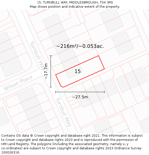 15, TURNBULL WAY, MIDDLESBROUGH, TS4 3RS: Plot and title map