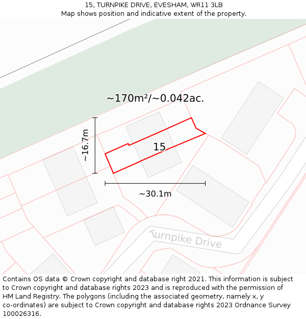 15, TURNPIKE DRIVE, EVESHAM, WR11 3LB: Plot and title map