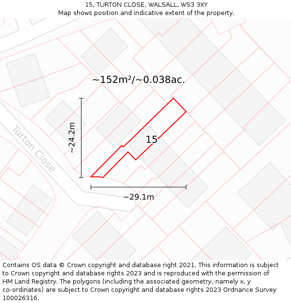 15, TURTON CLOSE, WALSALL, WS3 3XY: Plot and title map