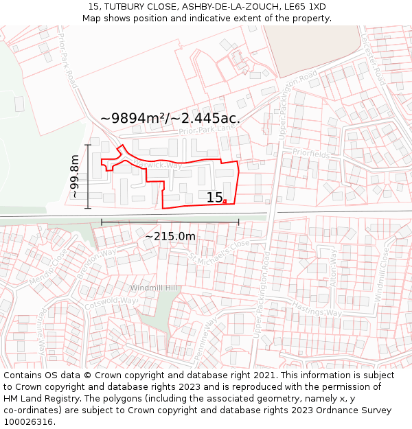 15, TUTBURY CLOSE, ASHBY-DE-LA-ZOUCH, LE65 1XD: Plot and title map