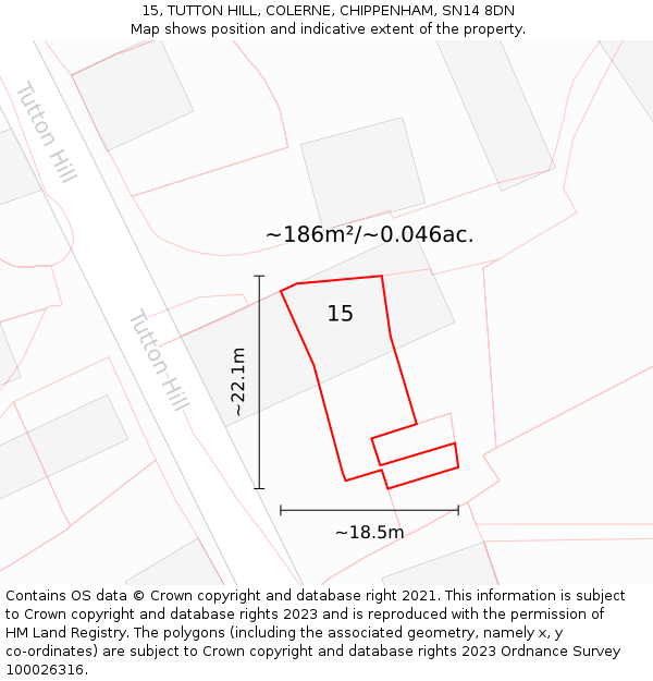 15, TUTTON HILL, COLERNE, CHIPPENHAM, SN14 8DN: Plot and title map