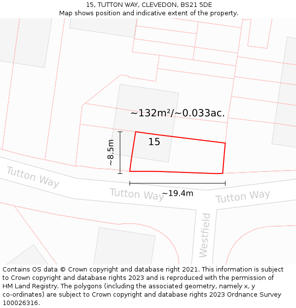 15, TUTTON WAY, CLEVEDON, BS21 5DE: Plot and title map