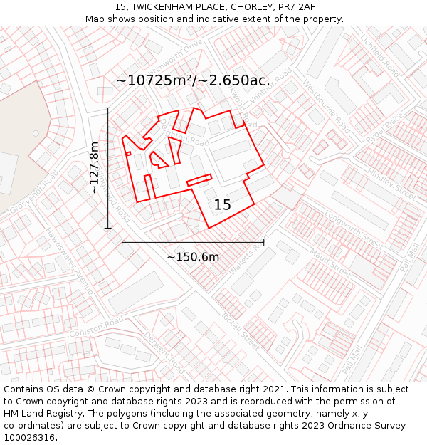 15, TWICKENHAM PLACE, CHORLEY, PR7 2AF: Plot and title map