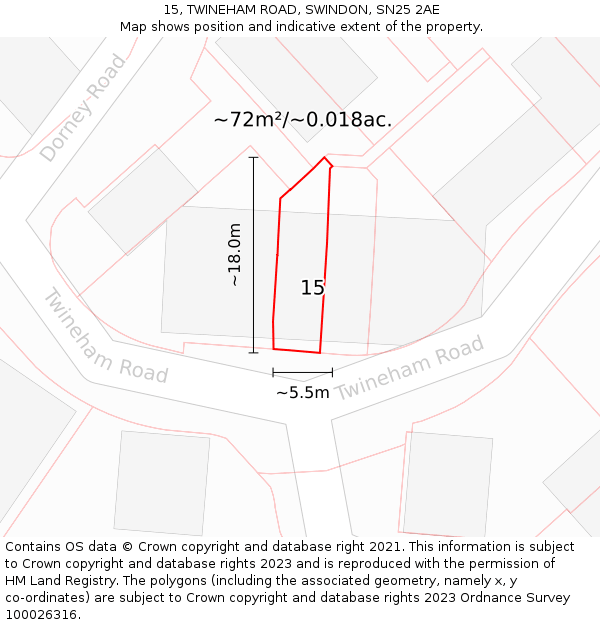 15, TWINEHAM ROAD, SWINDON, SN25 2AE: Plot and title map