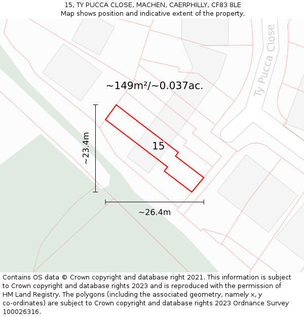 15, TY PUCCA CLOSE, MACHEN, CAERPHILLY, CF83 8LE: Plot and title map